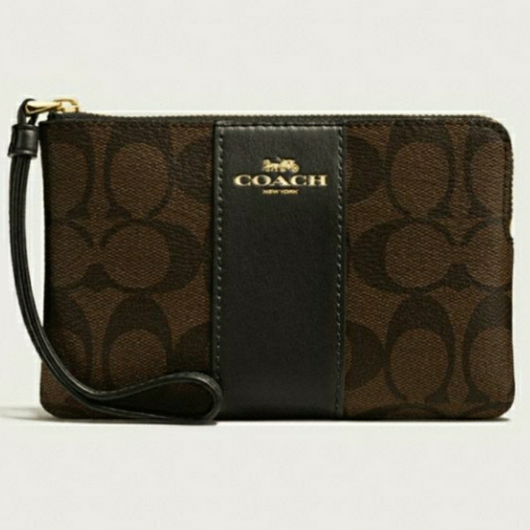 Coach Handbags - COACH - Corner Zip Wristlet in Signature Canvas